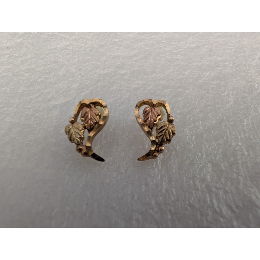 Vintage C.CO Black Hills Gold Tri Color Leaves Studs 10k Coleman Co Earrings
